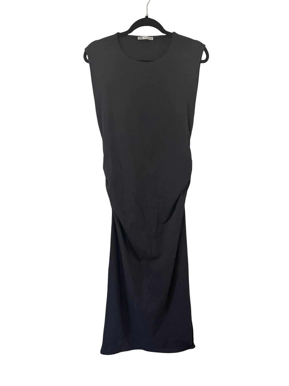 Zara Women's Black Maxi Dress Size XL Sleeveless Ruched Stretch Bodycon